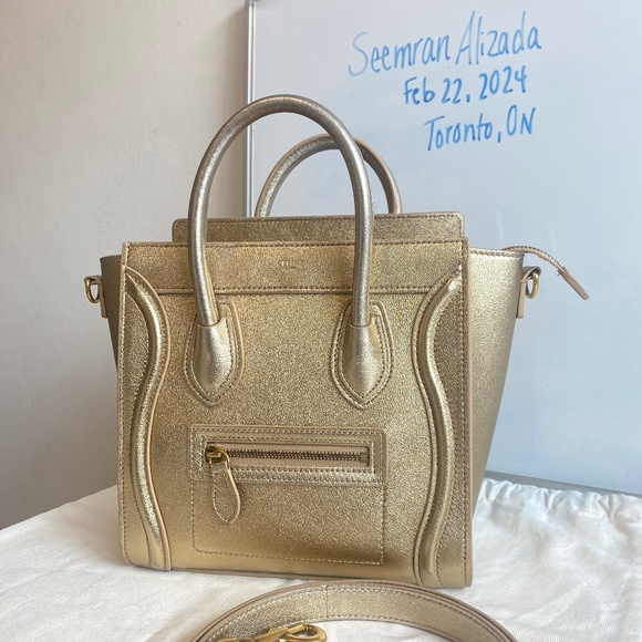 Gold Laminated Celine Nano Luggage Bag - Picture 1 of 8